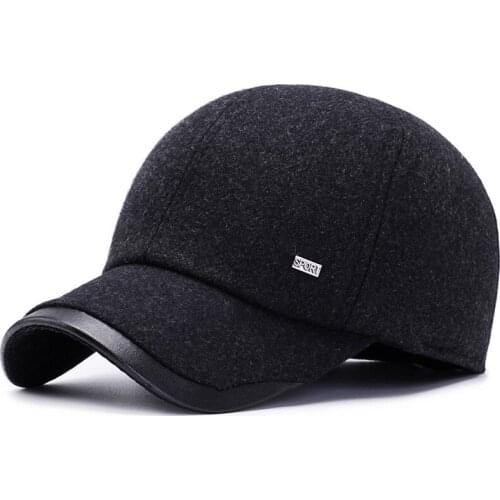 Middle-aged and Elderly Mens Winter Hat Thick Windproof and Warm Wool Hats for Old Man Cold Ear Protection Fleece Baseball Cap
