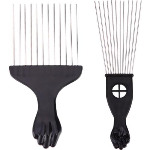 1PC Professional Salon Use Black Metal African Pick Comb Hair Combs Insert Hair Pick Comb Wide Teeth Fork Hair Curly Brush Comb