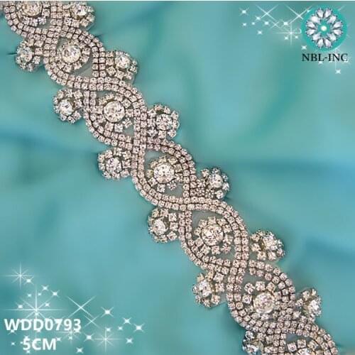 10 yards )Wholesale bridal hand beaded sewing crystal rhinestone applique trim iron on for wedding dresses belt WDD0793