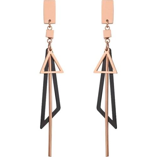 316L Stainless Steel New Fashion Fine Jewelry Evening Dress Accessories Triangle Cylinder Elegant Long Drop Earrings For Women