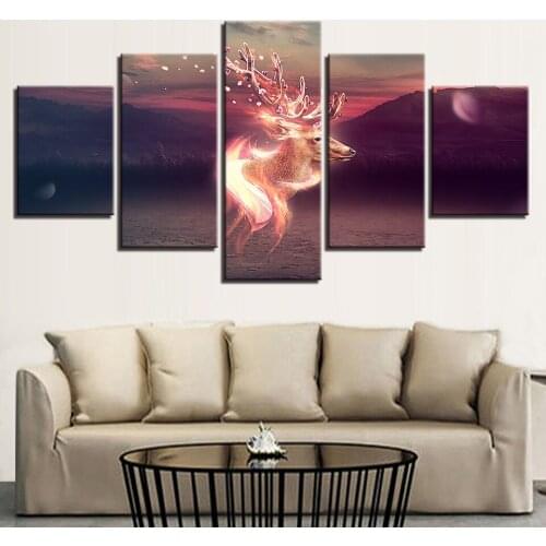 5 Pieces Canvas Art Modern HD Print Modern Living Room Wall Decor Abstract Deer Scenery Paintings Poster Framed Modular Pictures