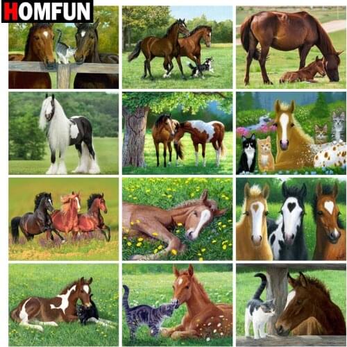 HOMFUN DIY Diamond Painting "Animal horse" Full Drill Square Round Diamond Embroidery 5D Cross Stitch Decoration Home