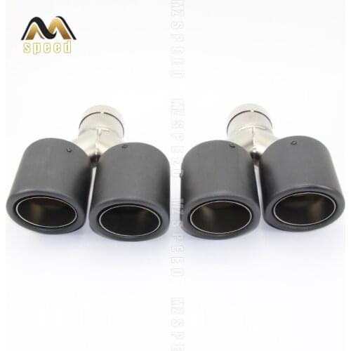 Car accessories universal 304 stainless steel and matte carbon fiber y-type double outlet flanged exhaust pipe tailpipe