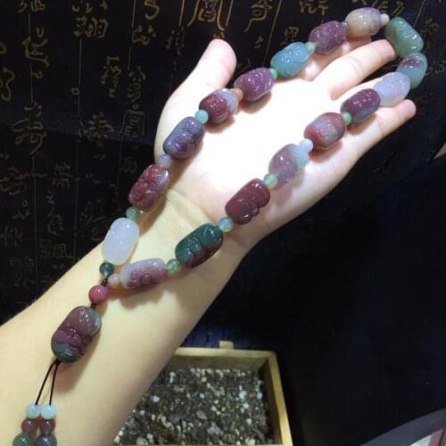 Natural purple-green agate bracelet finely carved 18 Rohan