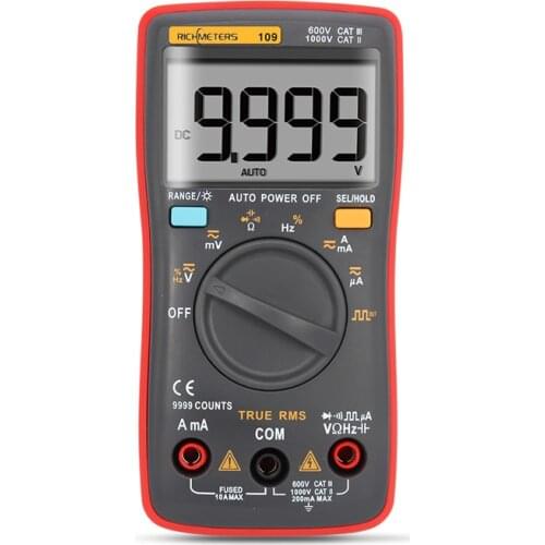 RM109 Digital Multimeter 9999 counts Mini Auto Range True-RMS Square Wave AC DC Voltage Ammeter Current Ohm Auto Manual
