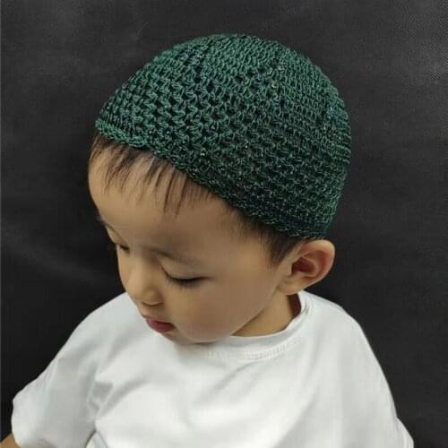Hat Child Kids Knit Wool Cap Prayer Kufi New Spring Summer Islam Sophia Islamic Hijab Arabia Embroidery Grey Blue Green Hot