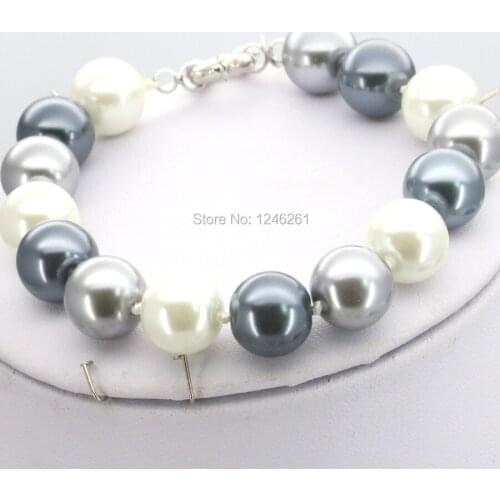 Hot Ornament Gifts For Women Girls 10mm White Gray Round Glass Pearl Beads Bracelet Jewelry Making Design