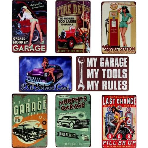 Hohappyme MY GARAGE MY TOOLS MY RULES Plaque Signs Metal Wall Art Decor Vintage Garage Decor Decorative Plates 20*30 cm