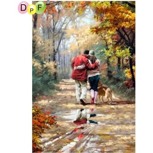 DPF Couples and dog diamond painting cross stitch home decor diamond embroidery crafts wall painting diamond mosaic full square