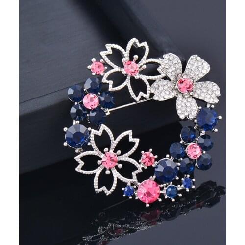 KIOOZOL Hollow Wreath Pink Grey Color Cubic Zirconia Brooch for Women Vintage Jewelry Accessories 186 KO2