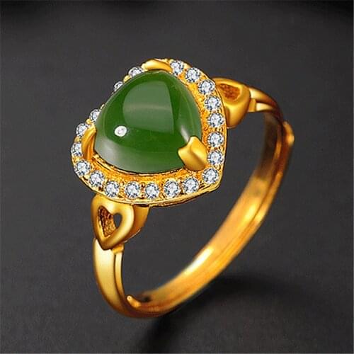 Natural Green Hetian Jade Heart Ring 925 Silver Amulet Fashion Jewelry Gifts for Women