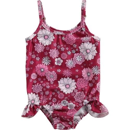 Toddler Girls Swimsuit, Cute Floral Print Sleeveless Ruffle Bathing Suit
