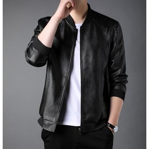 Autumn Winter Mens Motorcycle PU Leather Jacket Brown Black Stand-up Collar Leather Jackets Casual Slim Streetwear Social Coats