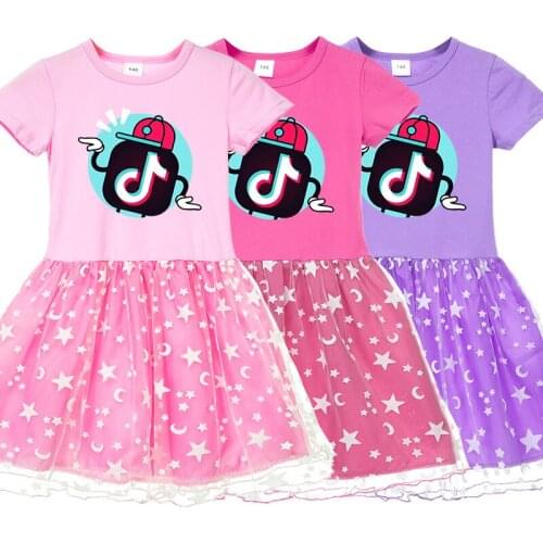 Girls Summer Dress Cotton TIK TOK Vestidos Toddlers Kids Short Sleeve Cartoon Dresses Girls Casual Clothes