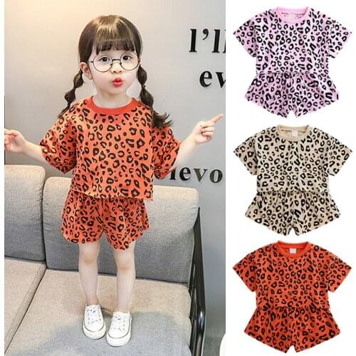 Summer Baby Girl Clothes 4 Colors Fashion Leopard Print T-shirt Top+Shorts Outfits Girls Clothing Sets 6M-4Y Baby Clothes Suits