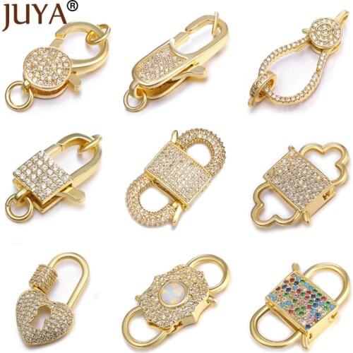 Juya Inlay Zirconia Lobster Clasps Copper Connectors Jewelry Making Supplies For DIY Bracelet Necklaces Hand Made Accessories