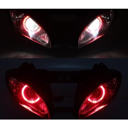 Custom Headlight HID Projector Conversion Headlamp LED Red Angel Eyes Assembly For Yamaha YZF R6 lighting Accessories 2008-2015