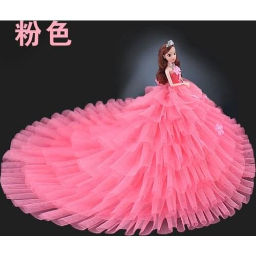 NK One Pcs Doll Dress Princess Red Trailing Wedding Dress Noble Party Dress For Barbie Doll Accessories Girl Doll Best Gift