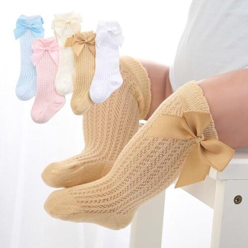Baby Girl Socks Toddler Baby Bow Cotton Summer Mesh Baby Knee Socks Newborn Infant Non-slip Long Baby Boys Socks