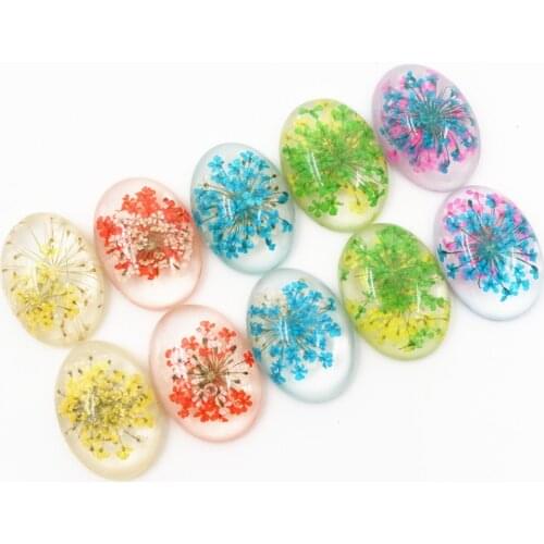 New Fashion 10pcs Fit 18x25mm Blue White And White Yellow And Green Yellow and Red Natural Dried Flowers Cabochons Cameo