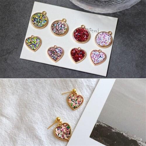 Trendy New Glitter Bling Enamel Alloy Lovely Heart Round Pendant Charms 40PCs/Lot DIY Jewelry Findings Ornament Accessoreis