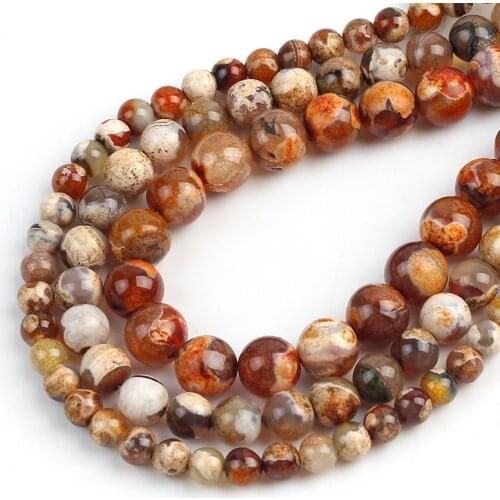 Wholesale Natural Stone Brown Agates Beads Loose Stone Beads for Jewelry Making Charm Accessories DIY 15'' 6/8/10mm