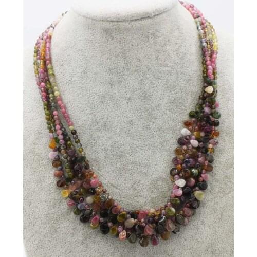 Wholesale multicolor Tourmaline round and drop necklace 18inch FPPJ nature beads for woman gift gemstone