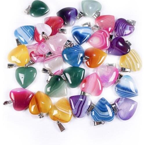 1Pcs Natural Stone Charms Heart shape Striped Agates Pendant for DIY Elegant Necklace Bracelet Jewelry Making Wholesale