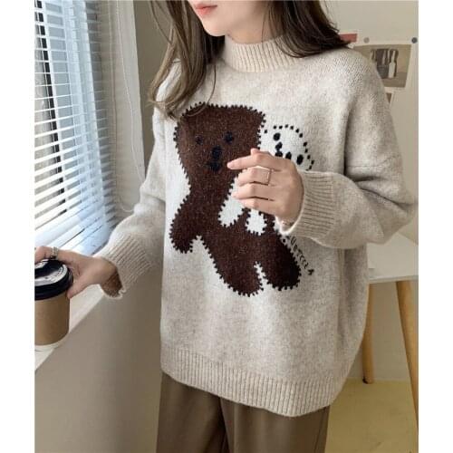Cartoon Jacquard Turtleneck Sweater 2021 Autumn Winter Warm Knit Pullover Korean Fashion Girl Basic Sweet Cute New Top