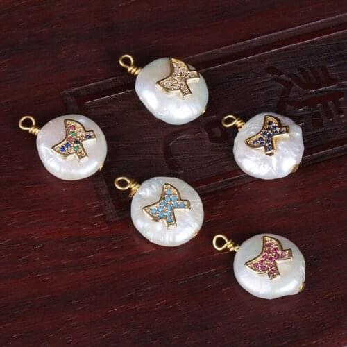 Multi colors cz paved tiny gold tie knot charms natural freshwater pearl pendant bead charm for choker earring jewelry making