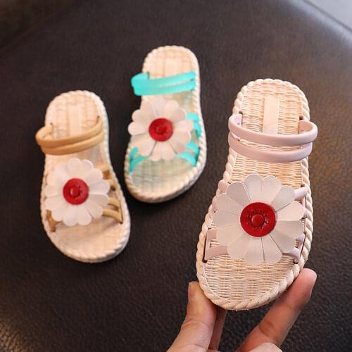 Girls Sandals Summer New Childrens Leisure Flat Soft Princess Sandals Girls Beach Sandals Kids Flower Sandals Open-toes SBA015