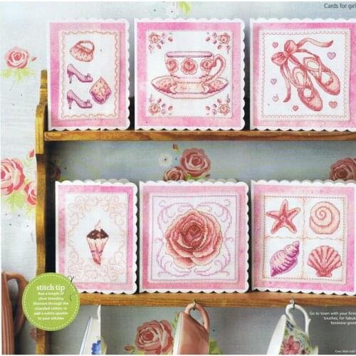 Six beautiful pink card pictures Counted Cross Stitch Cross Stitch Kits Embroidery Needlework Sets
