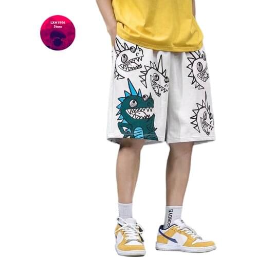 Mens Shorts Summer Hot Pants Hip Hop Street Clothing Mens Printed Orange Cartoon Anime Shorts Mens Youthful Shorts