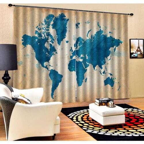 Blue map curtains photo Blackout Window Drapes Luxury 3D Curtains For Living room Bed room Office Hotel Home