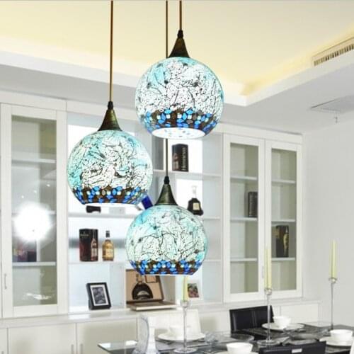 Mediterranean Bohemian style glass lampshade pendant light Suspended Luminaire corridor for bedroom lamp
