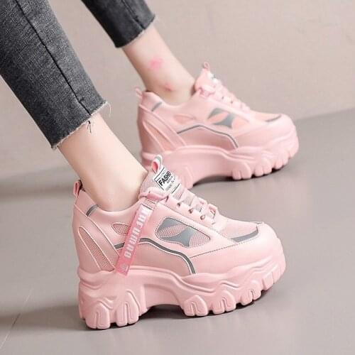 2021 Spring Womens Casual Sports High Platform Shoes All-match Comfortable Womens Chunky Sneakers Mesh Breathable Autumn Shoes