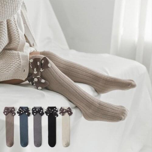 Vintage Big Polka Dot Baby Girls Socks Autumn Winter Warm Cotton Knitted Knee High Socks for School Girls Leg Warmers Christmas