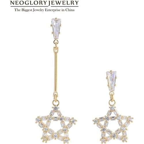 Neoglory Asymmetry Shining Star Drop Long Earrings for Women Korean Design AAA+ CZ Fashion Jewelry Gift For Girlfriend