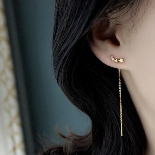 925 Sterling Silver Cubic Zirconia CZ Star Long Drop Earrings for Women Korean Earrings 2020 Earings Fashion Jewelry