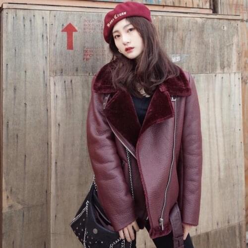 Winter Automotive Womens Fur Lined Jackets White Black Red Color Russian Leather Coats Female Faux Fur Leather Jackets Overcoats