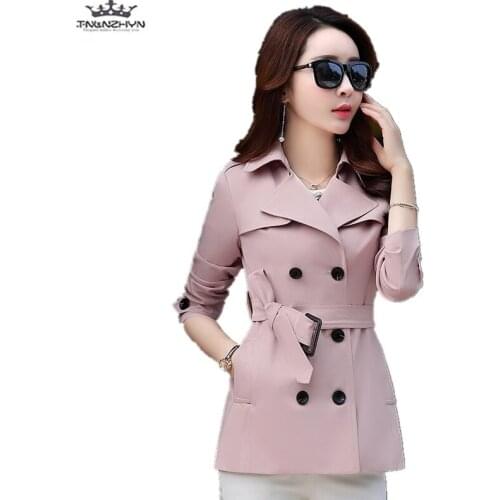 Tnlnzhyn 2019 New Spring Autumn Women Coat Outerwear Fashion Double-breasted Short Trench Coat Large Sizes Windbreaker Y1028