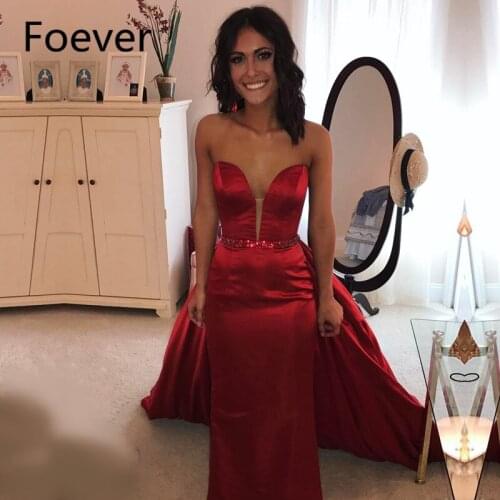 Vestidos Largos Red Mermaid Evening Dresses With Detachable Train 2019 Sweetheart Suknie Wieczorowe Formal Women Prom Dress