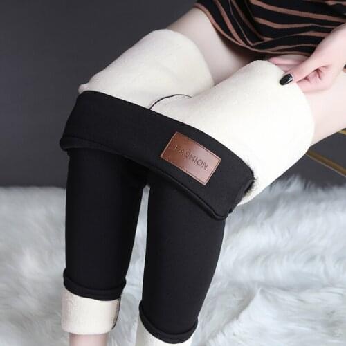 Winter Warm Lamb Pants High Waist Skinny Thick Velvet Fleeces Women Stretch Trousers Female Black Hot Leggings Oversized P186
