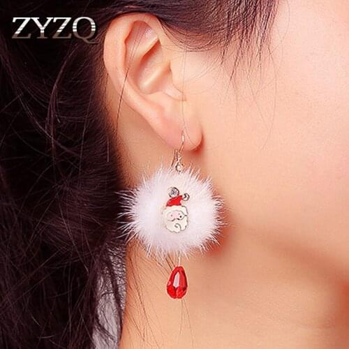 ZYZQ New Arrival Santa Claus Shaped Drop Earrings With Fluffy Ball Elegant Winter Christmas Present Gift Wholesale Lots&Bulk