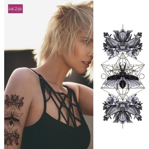 1PC Big spiders and moths Sexy Large Flower Henna Temporary Tattoo Black Mehndi Style Waterproof Tattoo Sticker