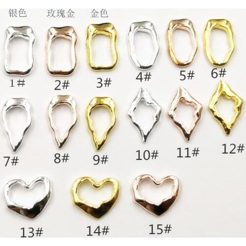 10Pcs/Lot Japan Rose Gold Silver Irregular Rectangle Heart Metal Alloy Nail Art Deco Nail Stickers/Charms/ Tools for Manicure