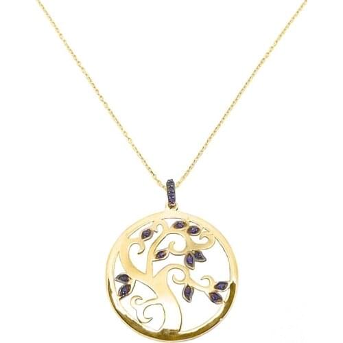 14k Gold Natural Sapphire Wood Necklace PN1991-13