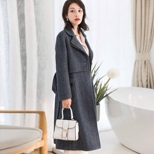 2020 Fashion Wool Coats Winter Women Long Slim Woolen Coat Female Spring Autumn Jacket Belt casaco feminino 38040 YQ1773