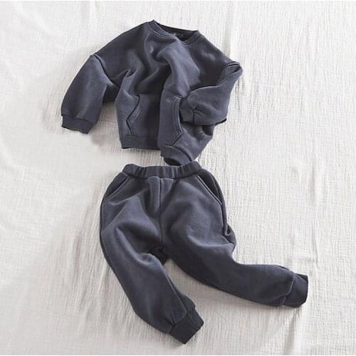 2021 childrens autumn and winter Korean fashion pocket Cotton Sweater casual suit boy and gril set kids clothes girls