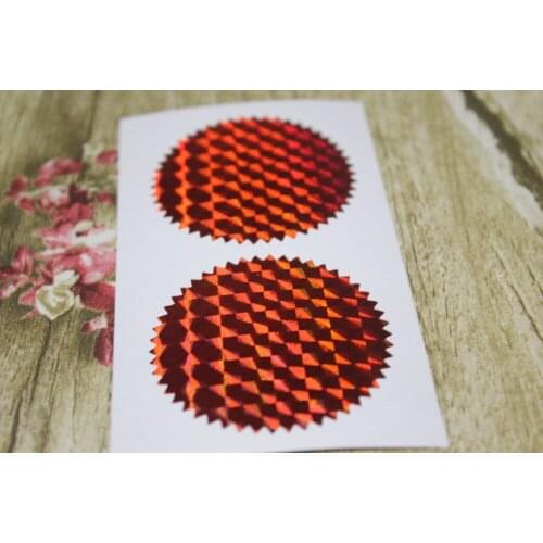 5cm Red Hologram serrated edge sticker, starburst round sticker seals